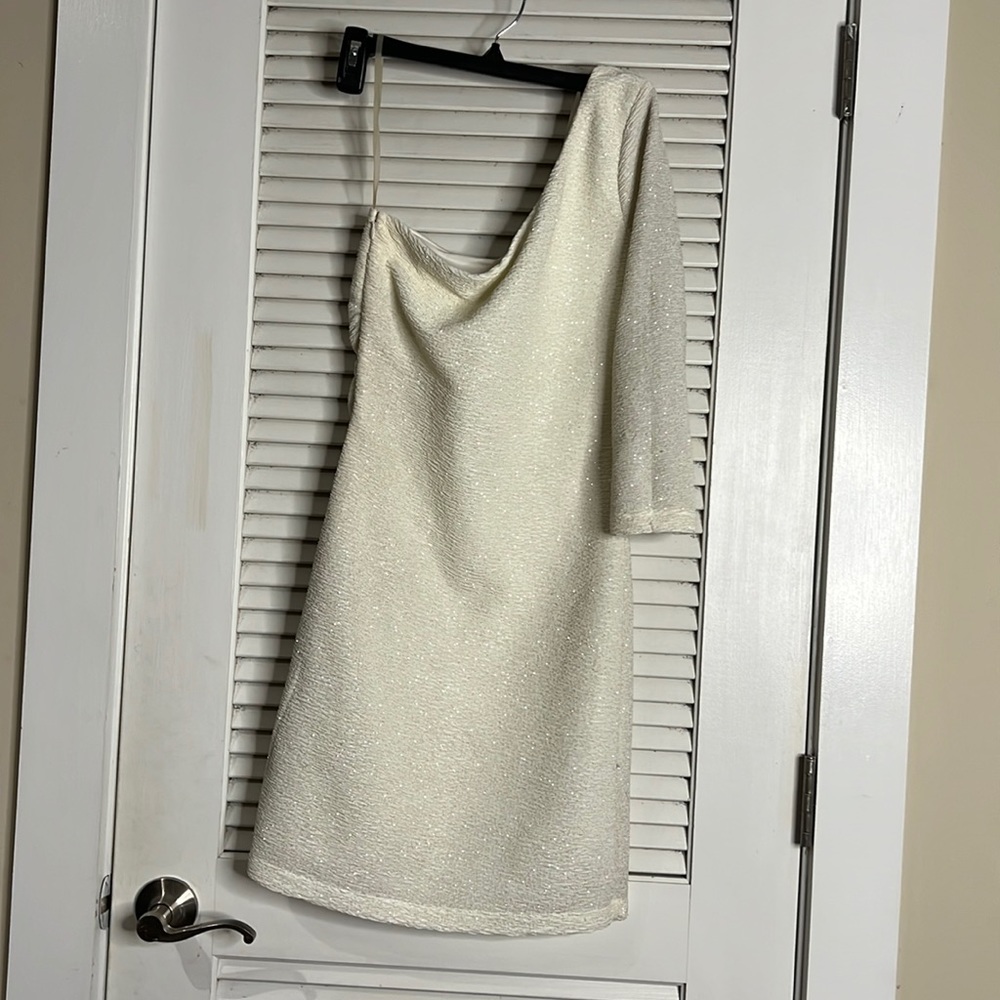 Cream and gold one shoulder mini dress